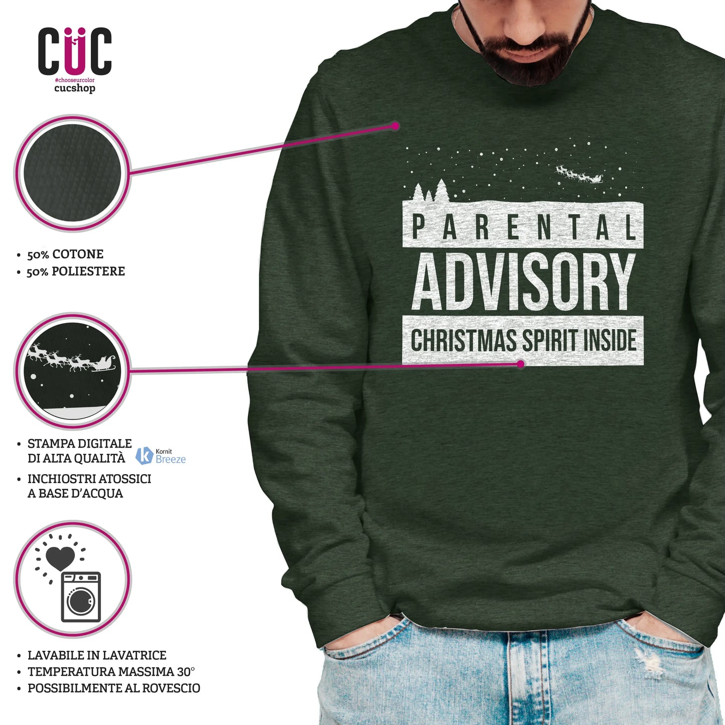 CUC GIROCOLLO Parental Advisory Christmas Spirit Inside - Unisex - Natale - Divertente - #chooseurcolor