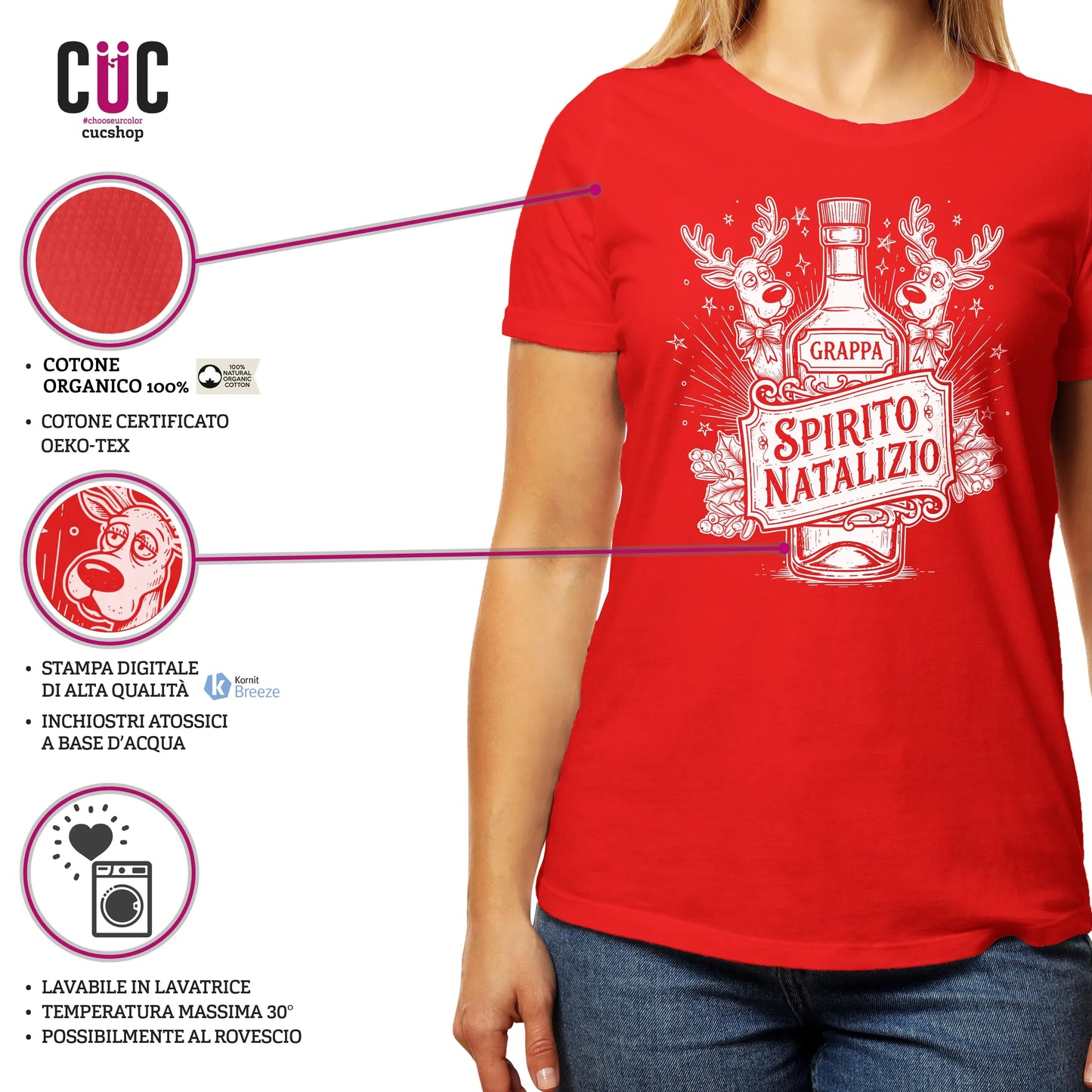 CUC T-SHIRT Spirito Natalizio Grappa - NATALE - Divertente - #chooseurcolor