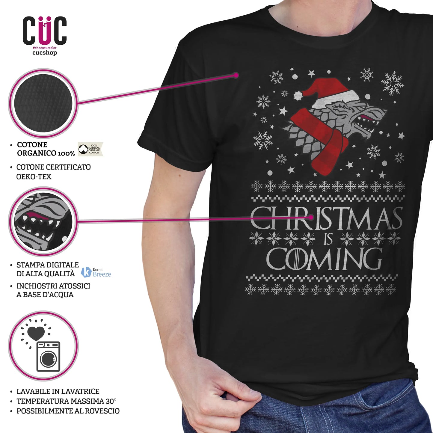 CUC T-SHIRT Christmas is Coming - NATALE - SERIE TV - Divertente - Stark - GOT - #chooseurcolor