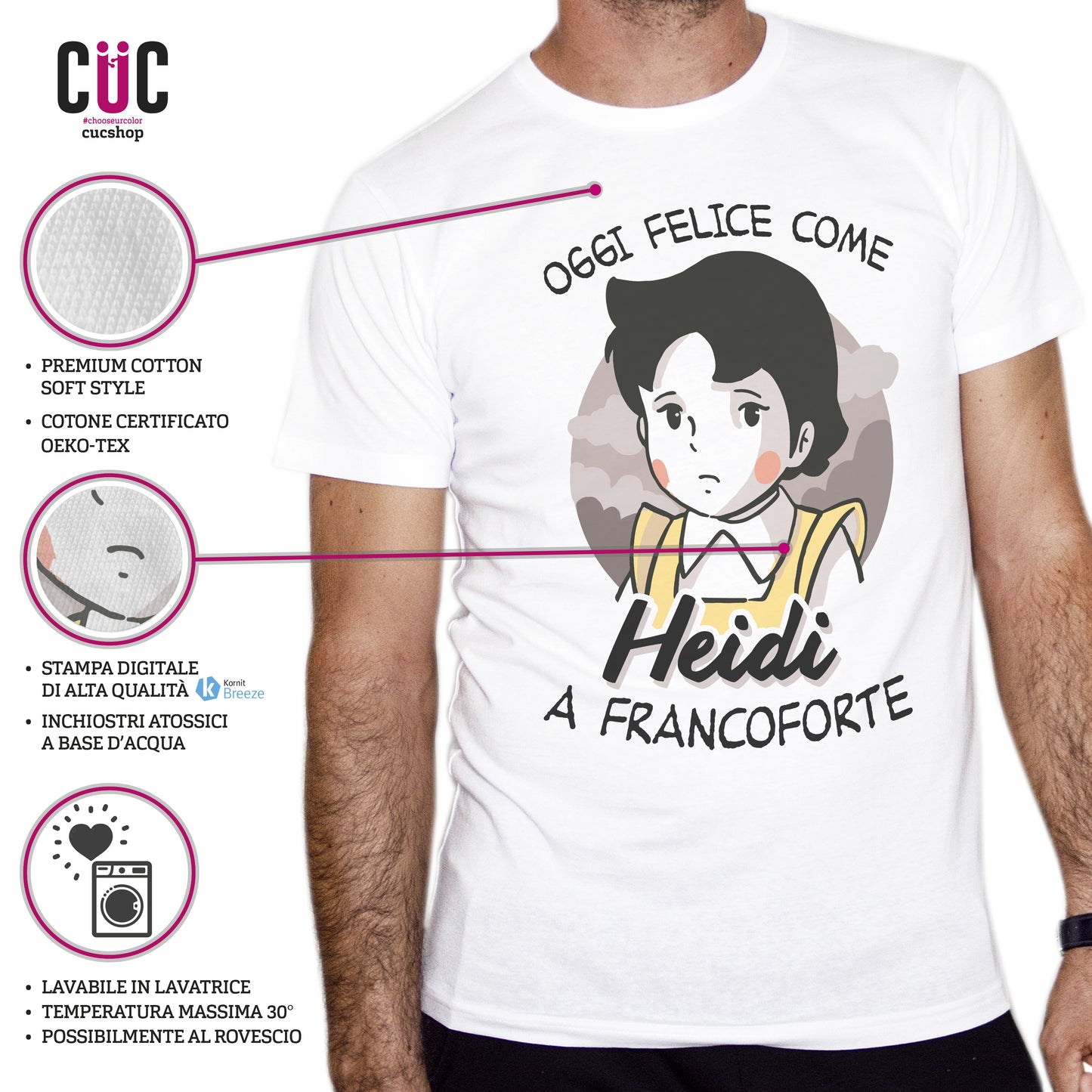 Dim Gray T-Shirt Felice me Heidi a Francoforte - Rivisitazione simpatica del cartone animato anni 80 - Chooseurcolor CucShop