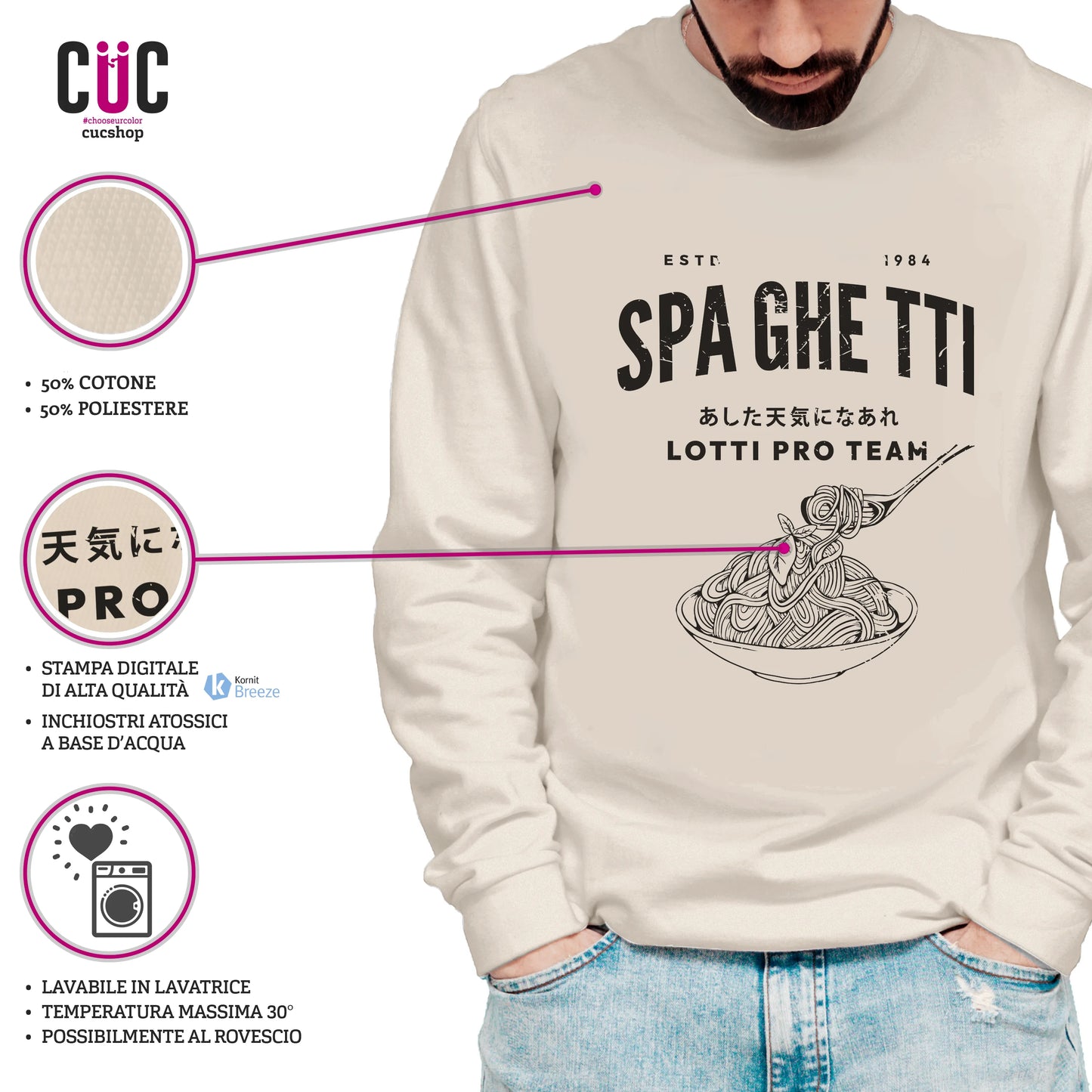 CUC GIROCOLLO SPAGHETTI TEAM - LOTTI - TUTTI IN CAMPO CON LOTTI -  Unisex ANIME MANGA #chooseurcolor