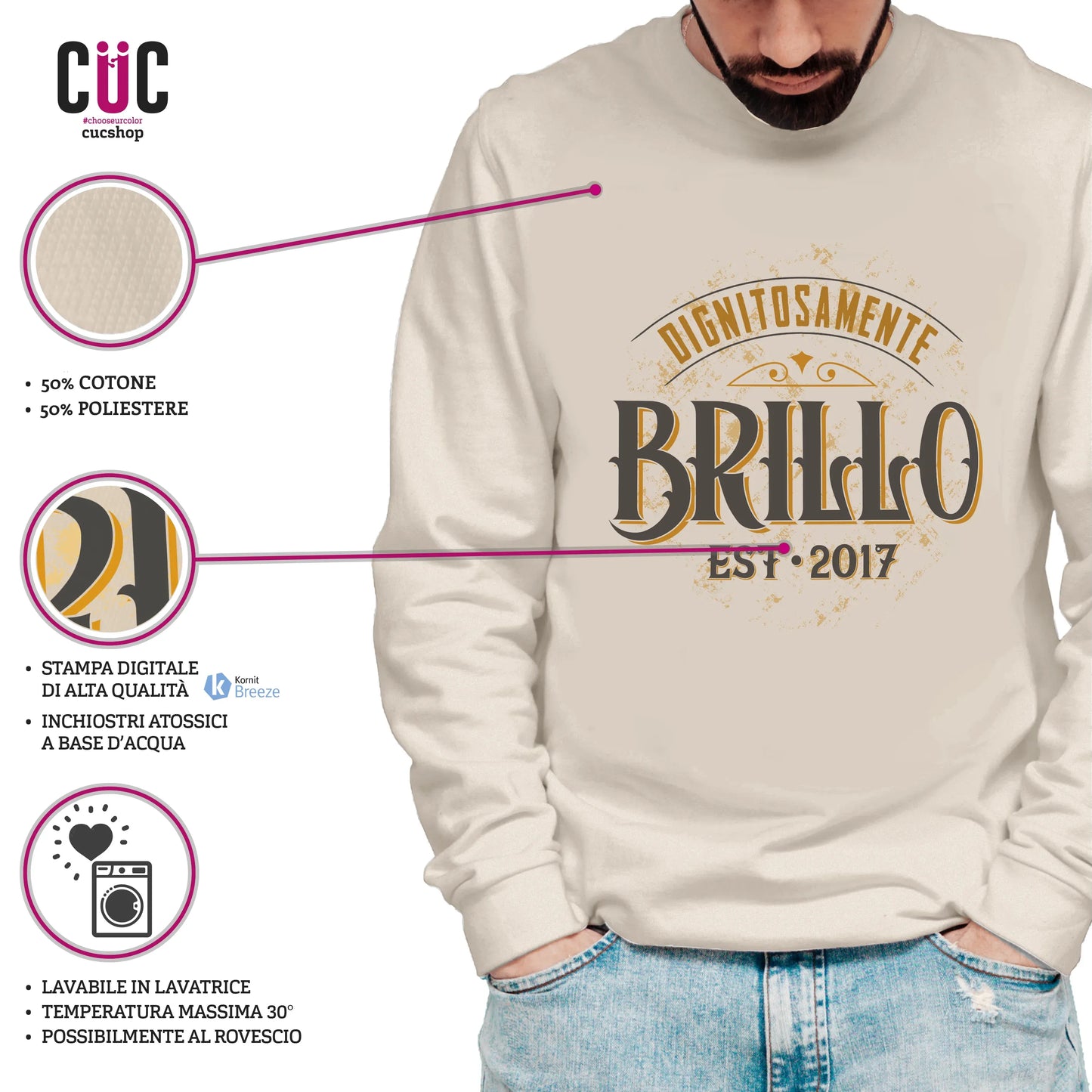 CUC GIROCOLLO Dignitosamente Brillo -  Unisex - PERSONAGGI FAMOSI - Meme -  #chooseurcolor