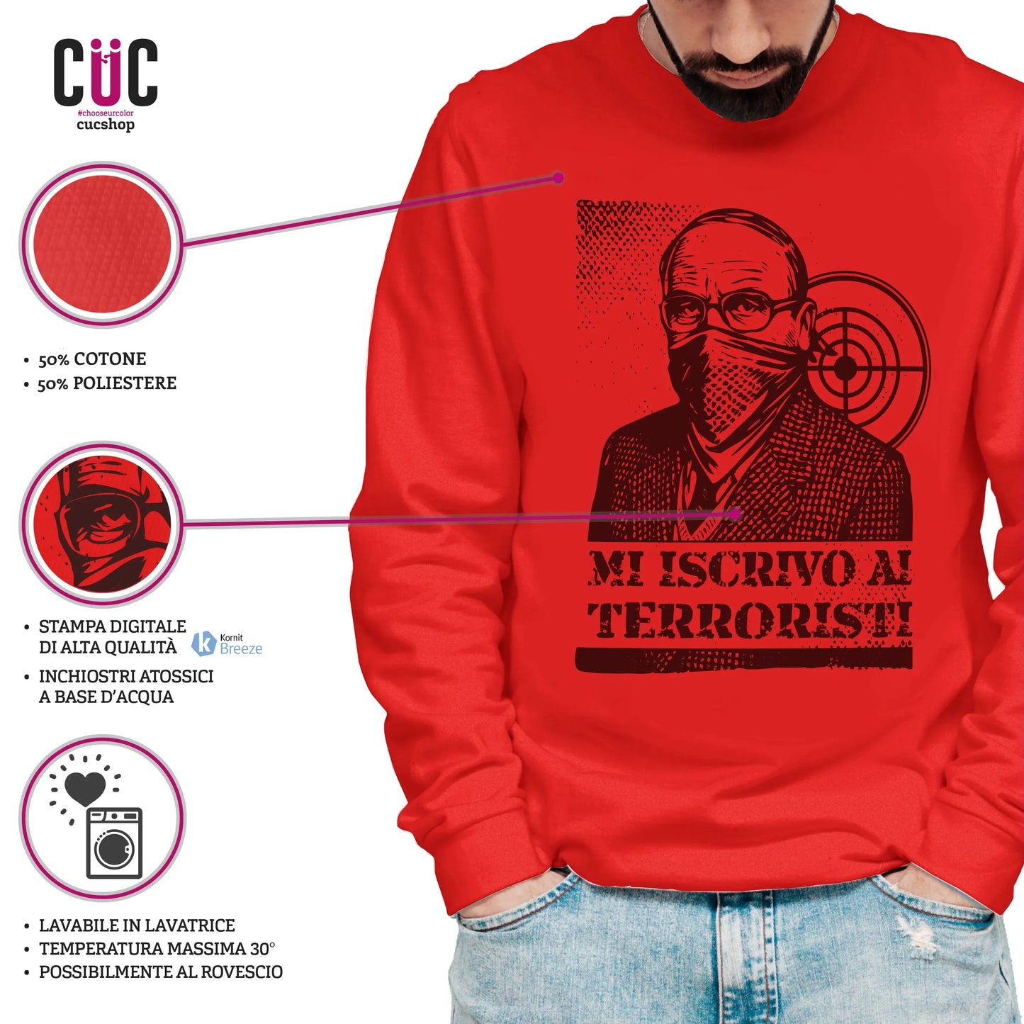 CUC GIROCOLLO MI ISCRIVO AI TERRORISTI -  Unisex - PERSONAGGI FAMOSI - scherzo telefonico - Magnotta - La lavatrice -  #chooseurcolor
