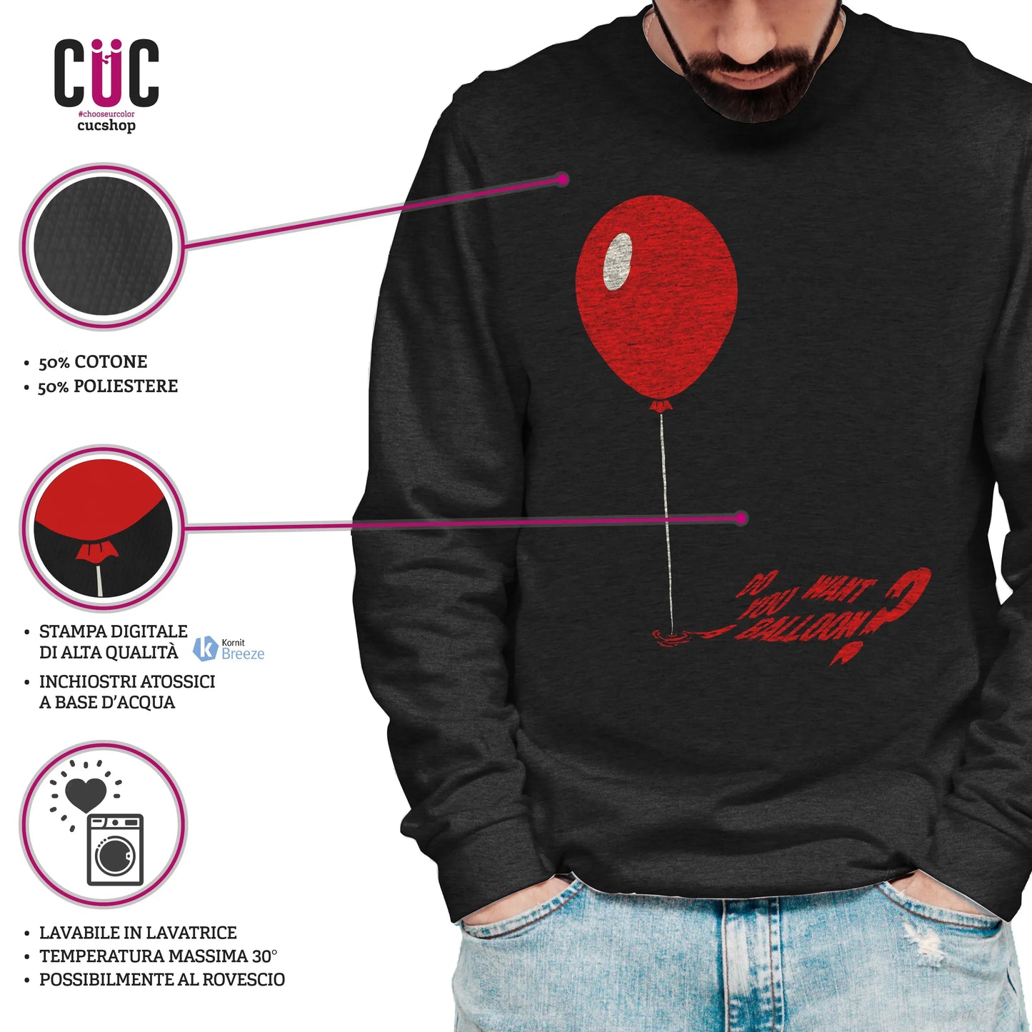 CUC GIROCOLLO Do you want a balloon? -  Unisex - FILM - IT - Pennywise - Stephen King -  #chooseurcolor