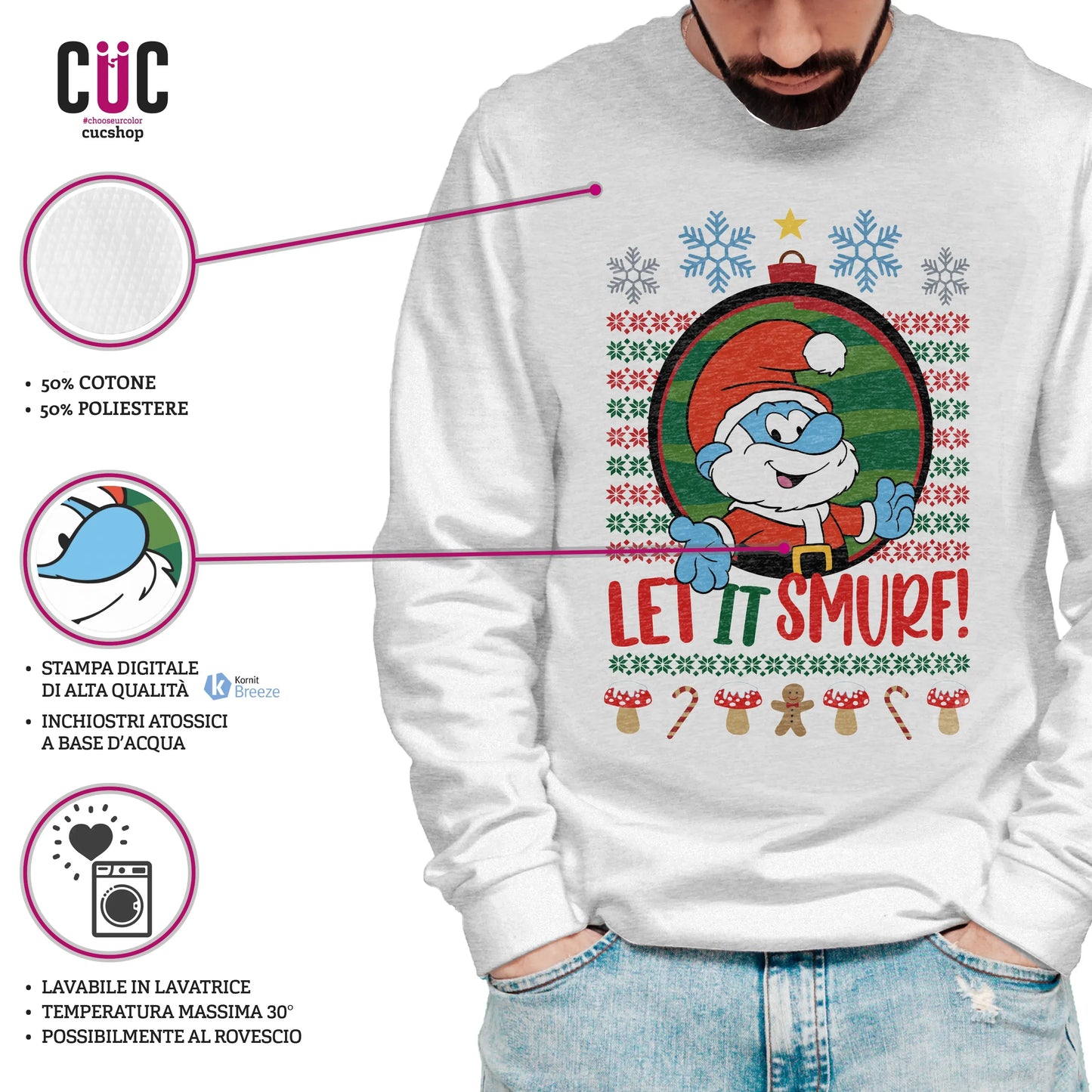CUC GIROCOLLO LET IT SMURF! -  Unisex - Natale - Regalo - Grande Puffo -  #chooseurcolor