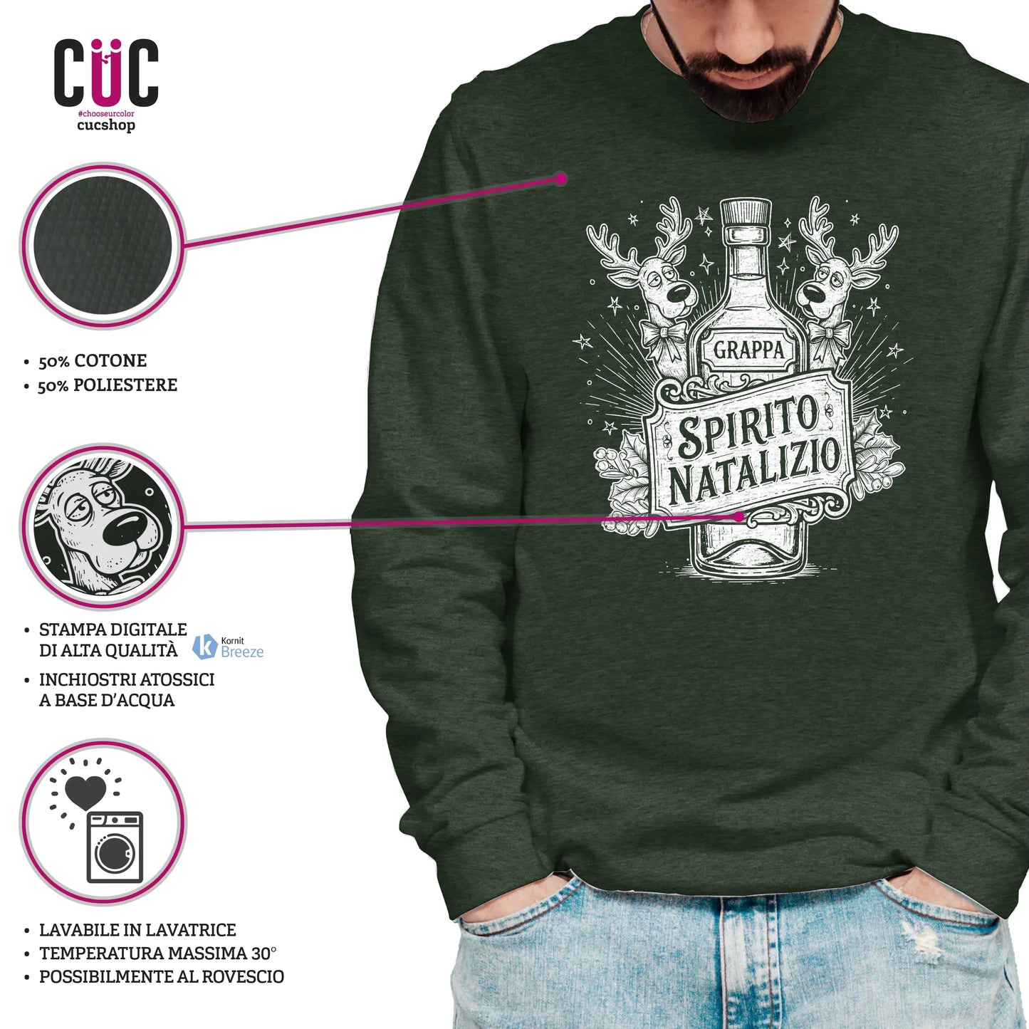 CUC GIROCOLLO Spirito Natalizio Grappa -  Unisex - NATALE - Divertente -  #chooseurcolor