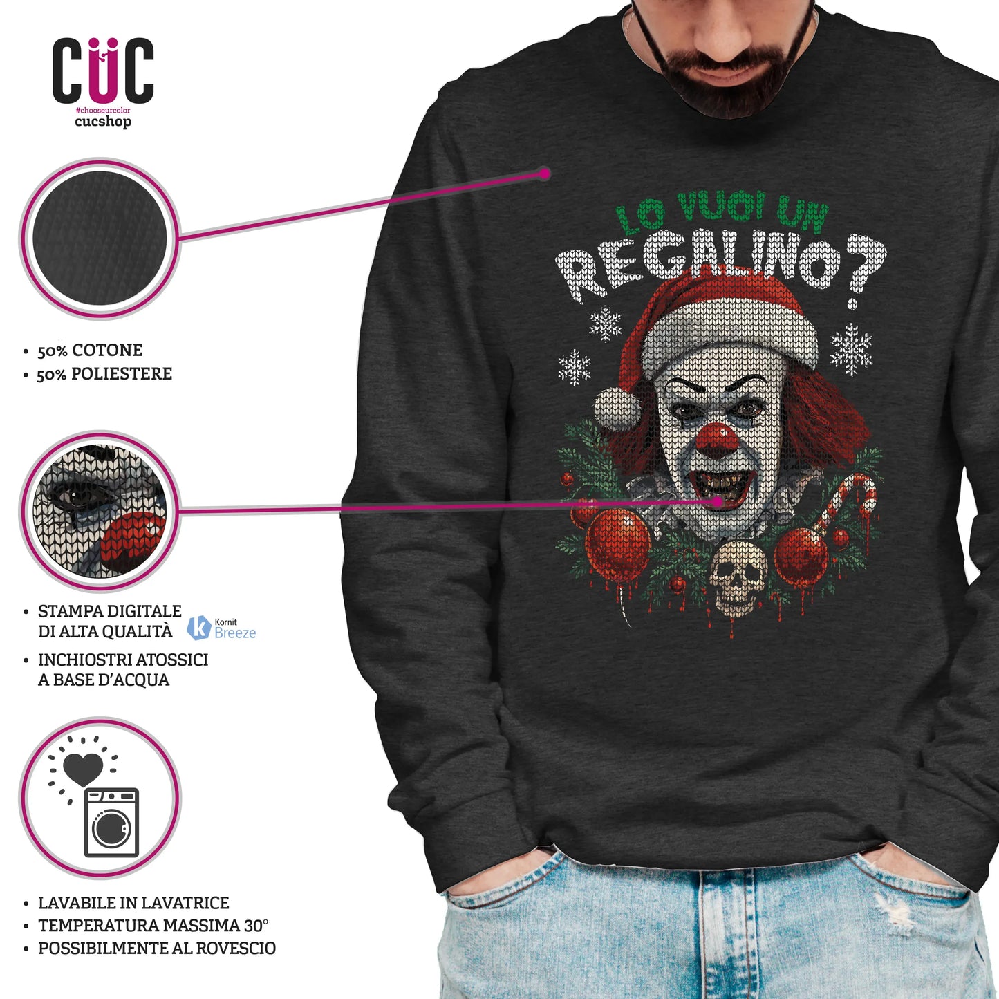 CUC GIROCOLLO Lo vuoi un regalino? -  Unisex - NATALE - FILM - Divertente - King - IT - Maglione -  #chooseurcolor