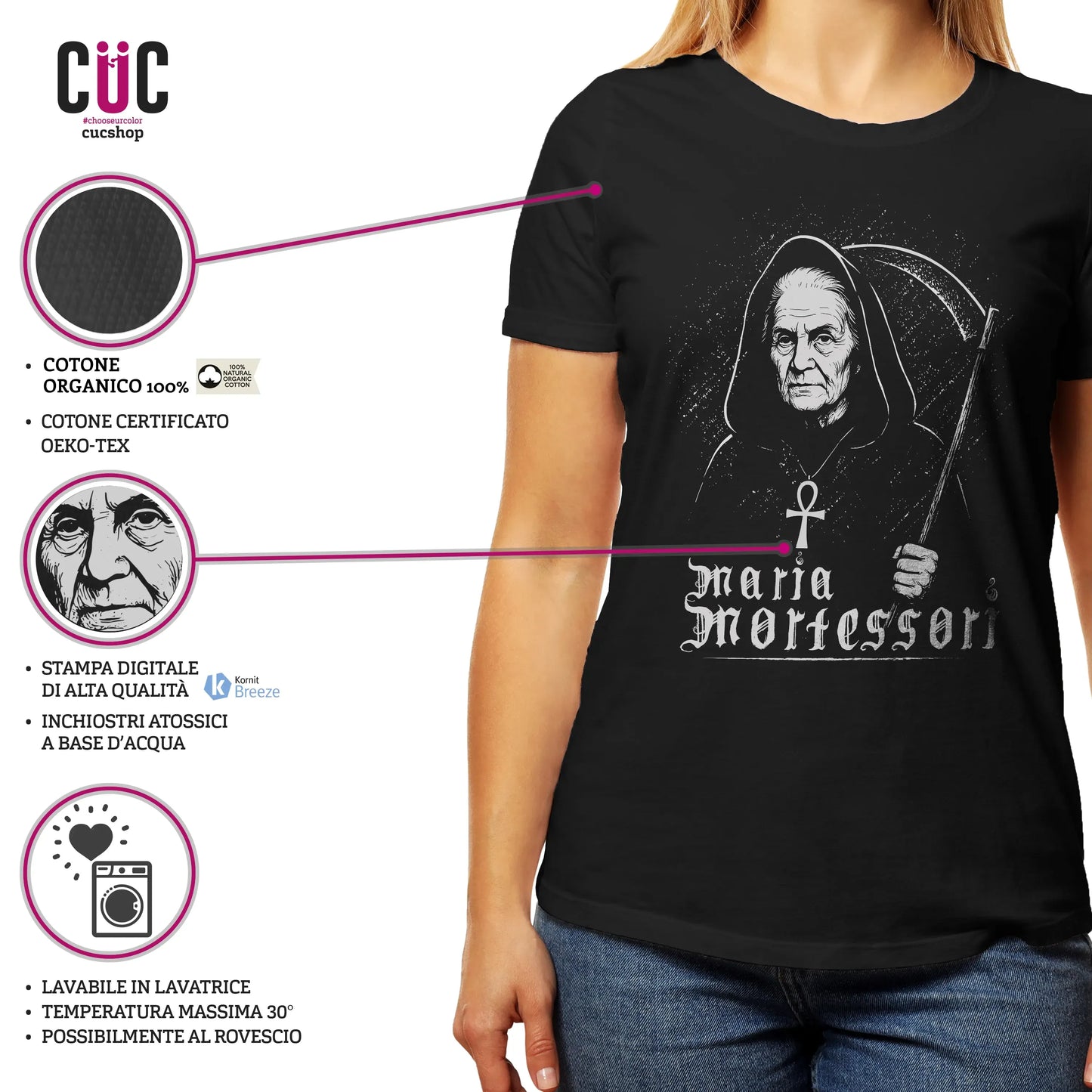 CUC T-SHIRT Maria Mortessori - PERSONAGGI FAMOSI - Black Metal - Divertente -  #chooseurcolor