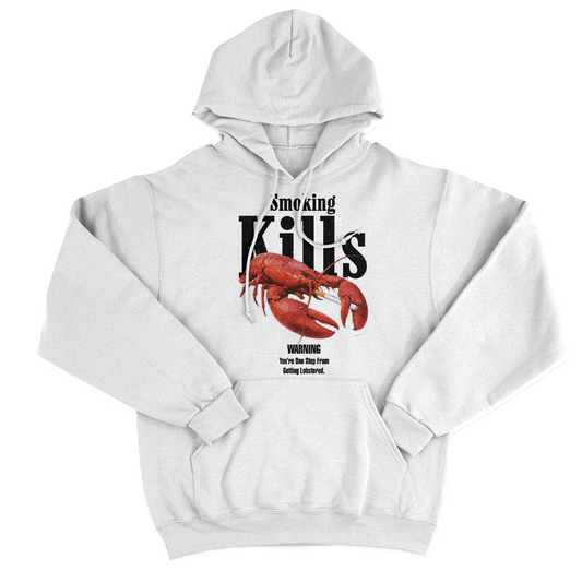 FELPA CAPPUCCIO Smoking Kills Lobster divertente aragosa Bianca #chooseurcolor