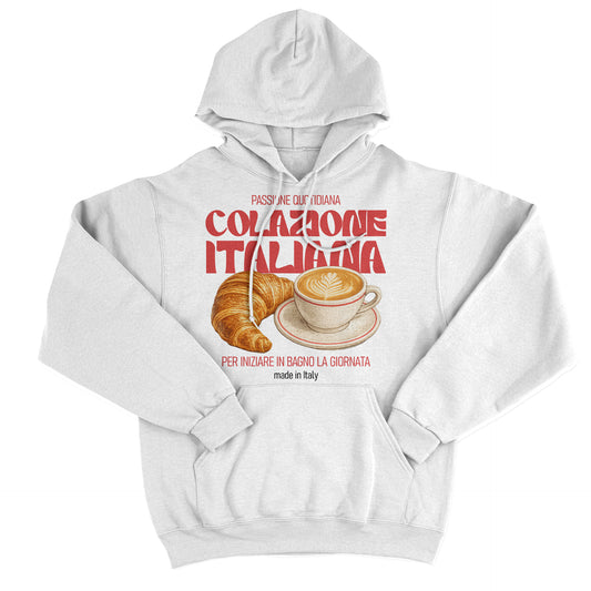 FELPA CAPPUCCIO CUC COLAZIONE ITALIANA per iniziare in bagno la giornata meme simpatica Bianca M [IMGKEY:WHI:M:1]