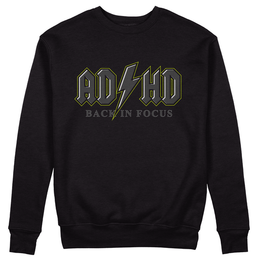 FELPA GIROCOLLO ADHD back in focus scritta simpatica Nera #chooseurcolor