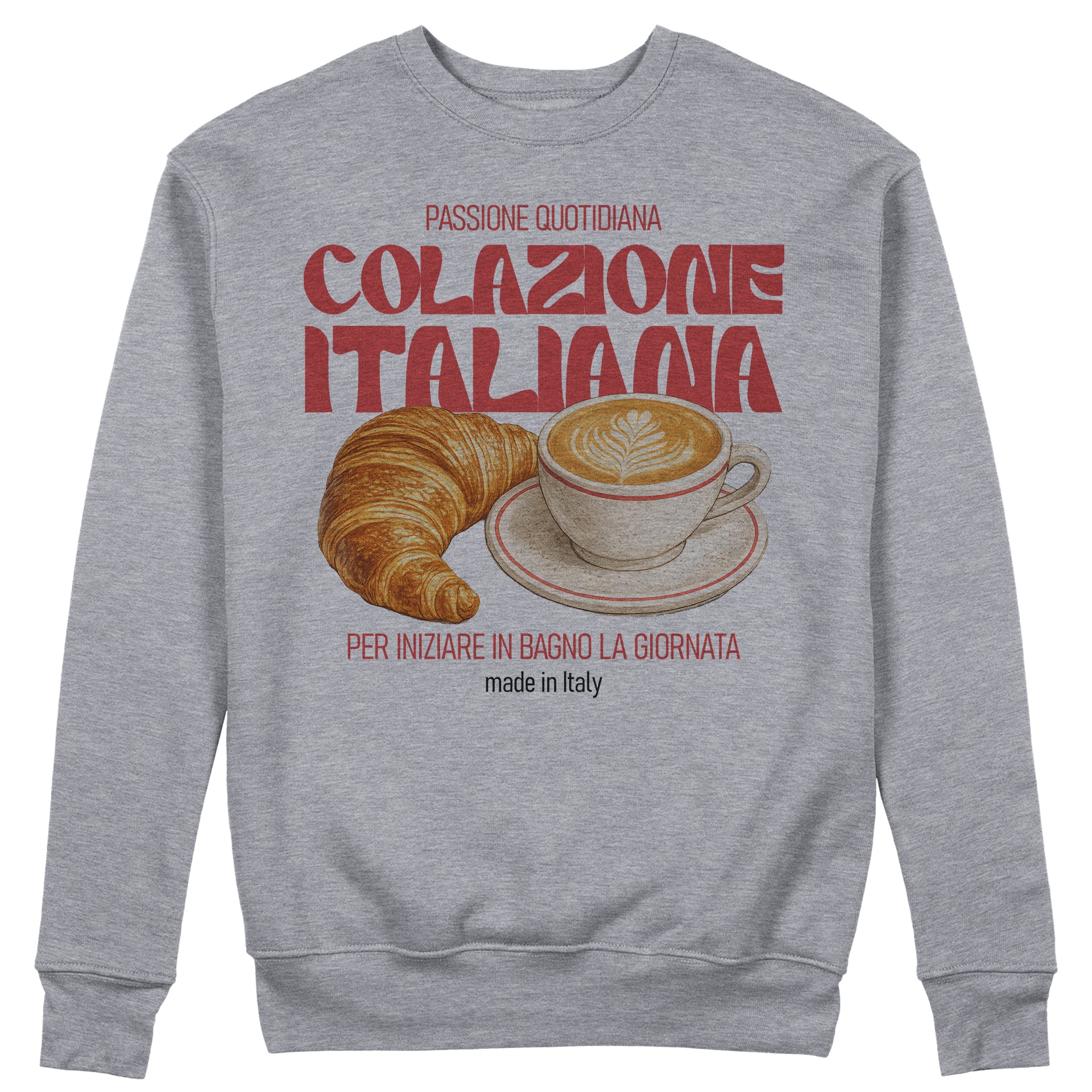 FELPA GIROCOLLO CUC COLAZIONE ITALIANA per iniziare in bagno la giornata meme simpatica Grigio M [IMGKEY:GRE:M:1]