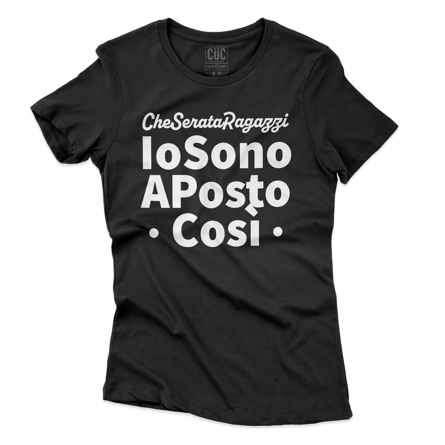 T-SHIRT CUC IO SONO A POSTO COSì divertente regalo simpatica tv italiana Nera W [IMGKEY:BLA:W:3]