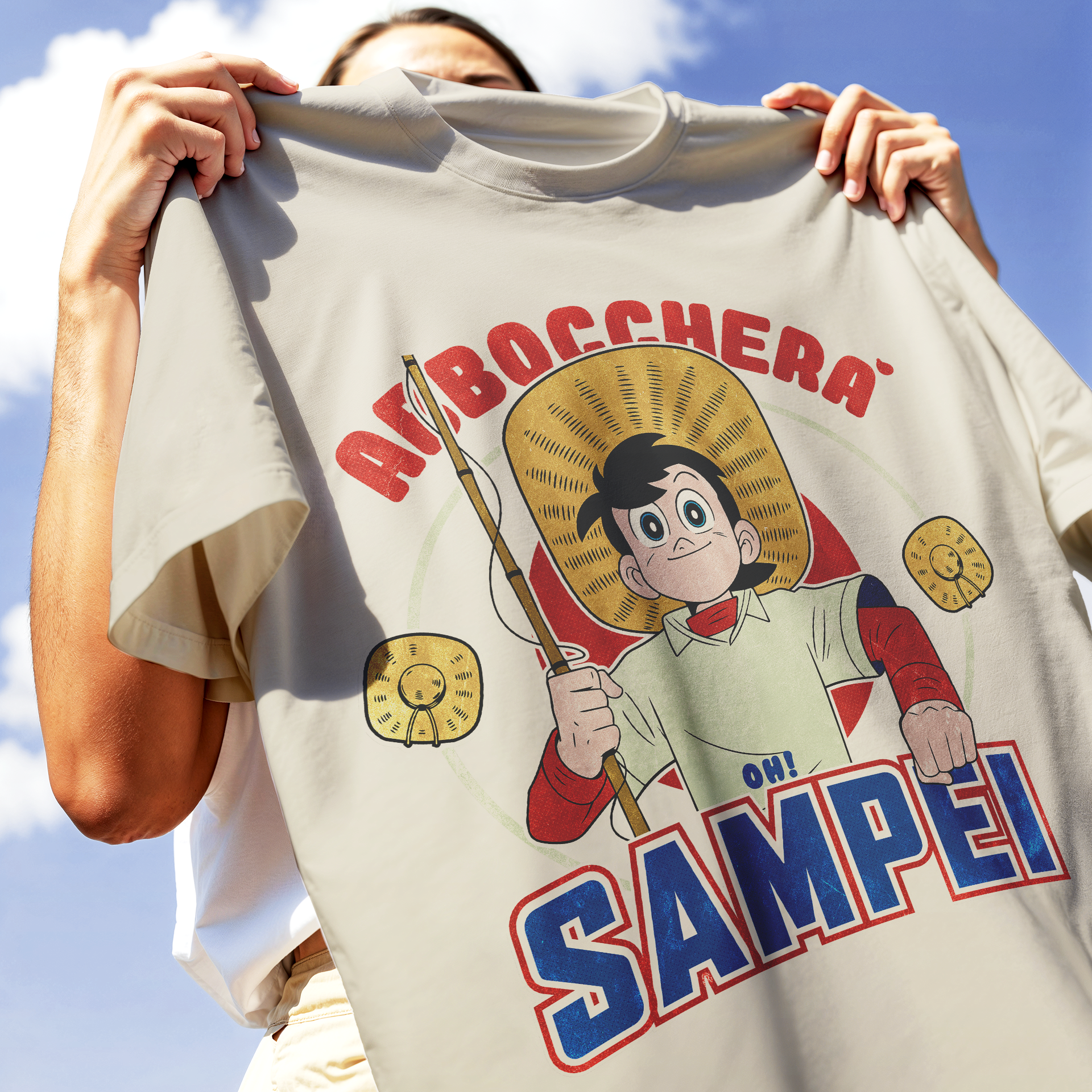 T-SHIRT CUC Abboccherà Sigla Sampei cartoon anni 80 pesca Sabbia M [IMGKEY:SAN:M:3]