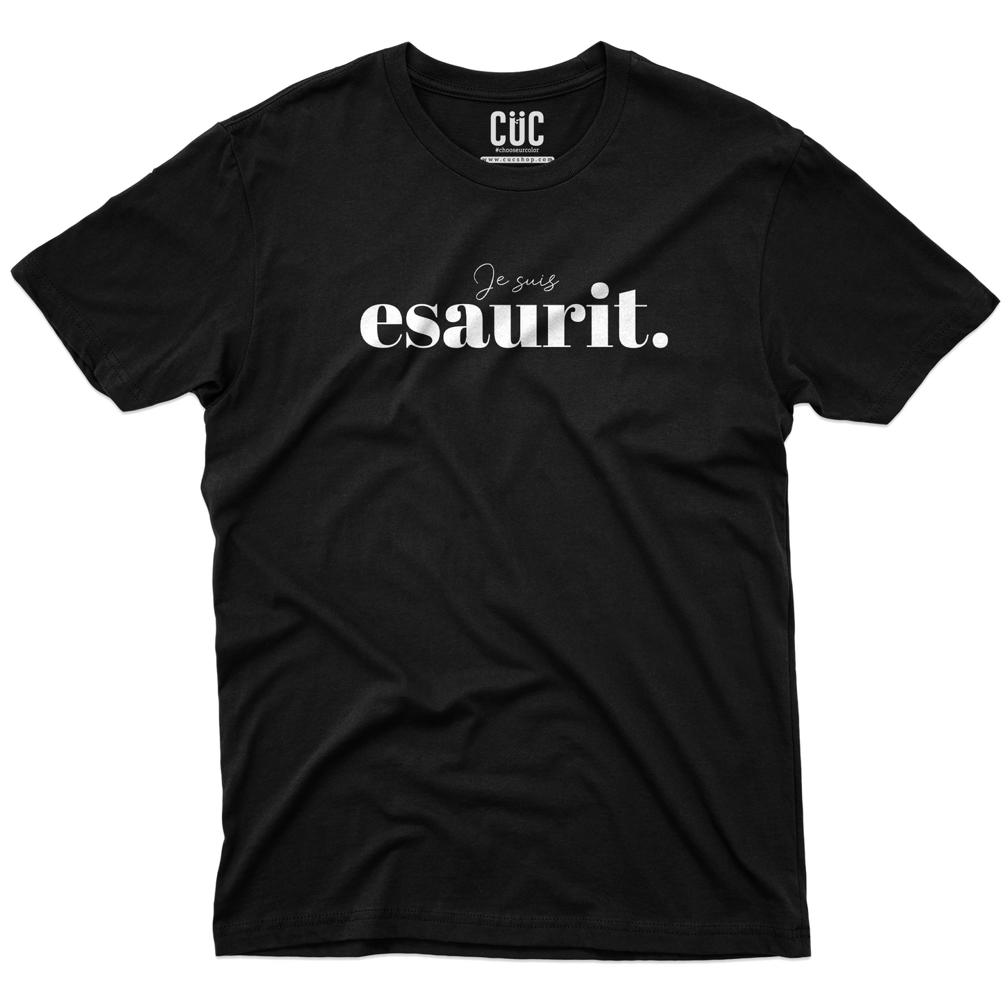 T-SHIRT CUC JE SUIS ESAURIT frase esplicativa del momento Nera M [IMGKEY:BLA:M:4]