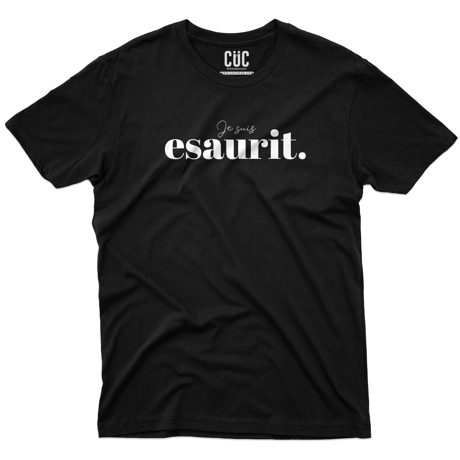 T-SHIRT CUC JE SUIS ESAURIT frase esplicativa del momento Nera M [IMGKEY:BLA:M:4]