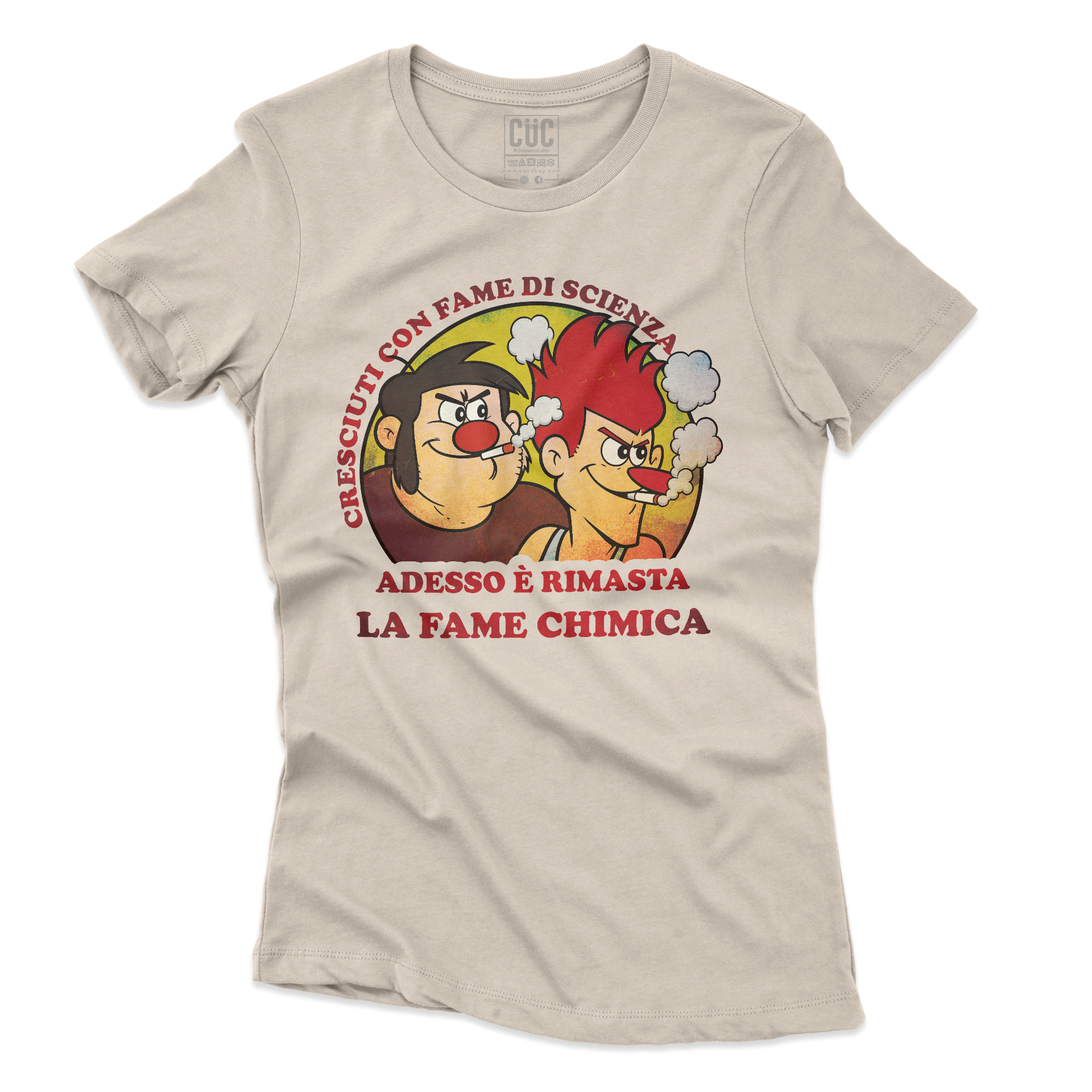 T-SHIRT CUC Esplorando il Corpo umano Affamati di scienza fame chimica meme virale Sabbia W [IMGKEY:SAN:W:3]