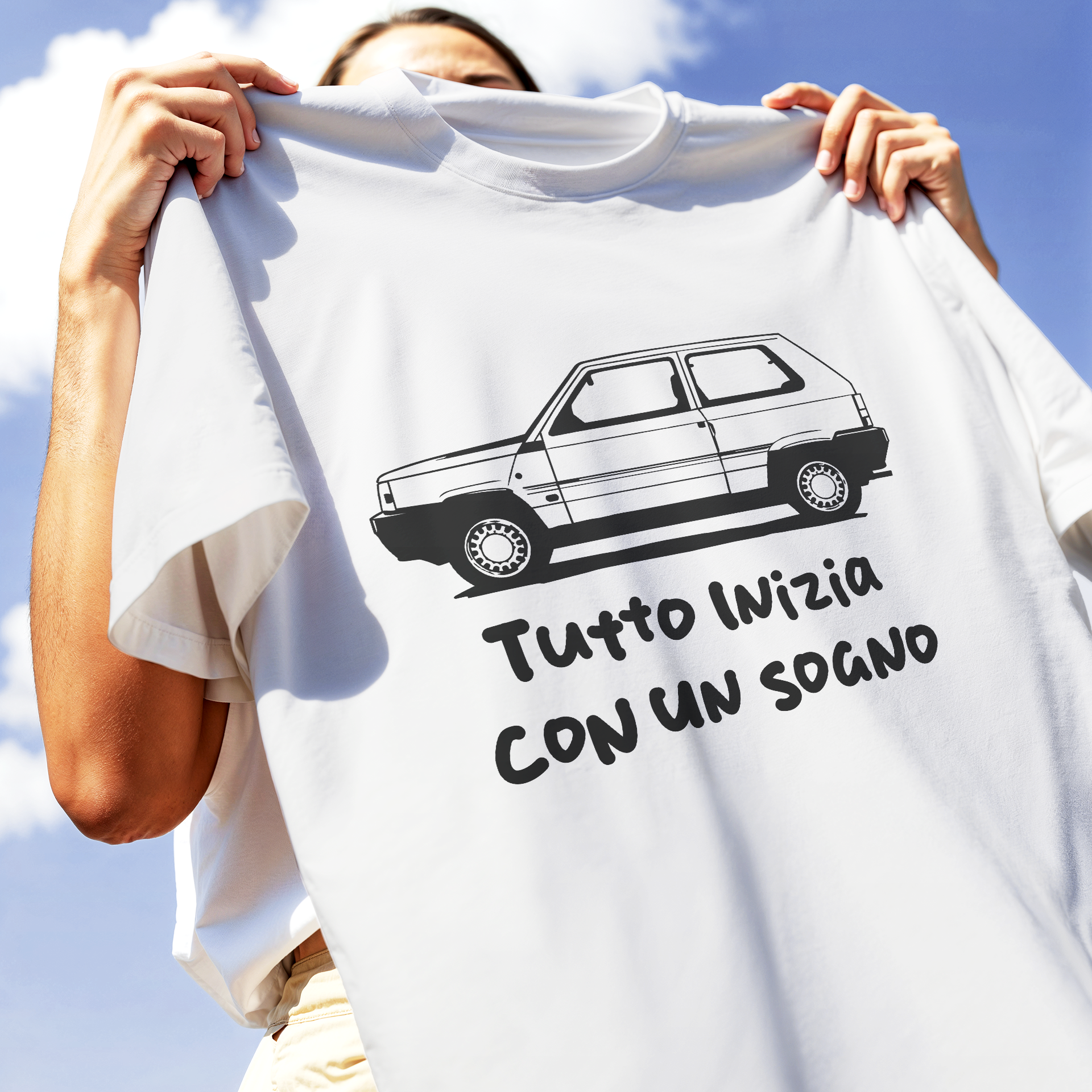 T-SHIRT CUC Tutto inizia con un sogno Panda macchine epiche Bianca M [IMGKEY:WHI:M:2]