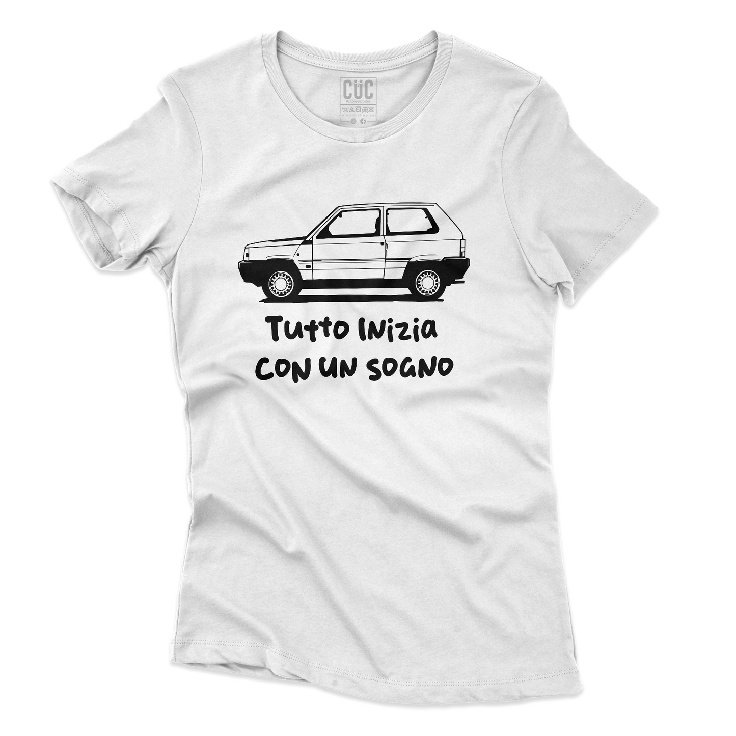 T-SHIRT CUC Tutto inizia con un sogno Panda macchine epiche Bianca W [IMGKEY:WHI:W:3]