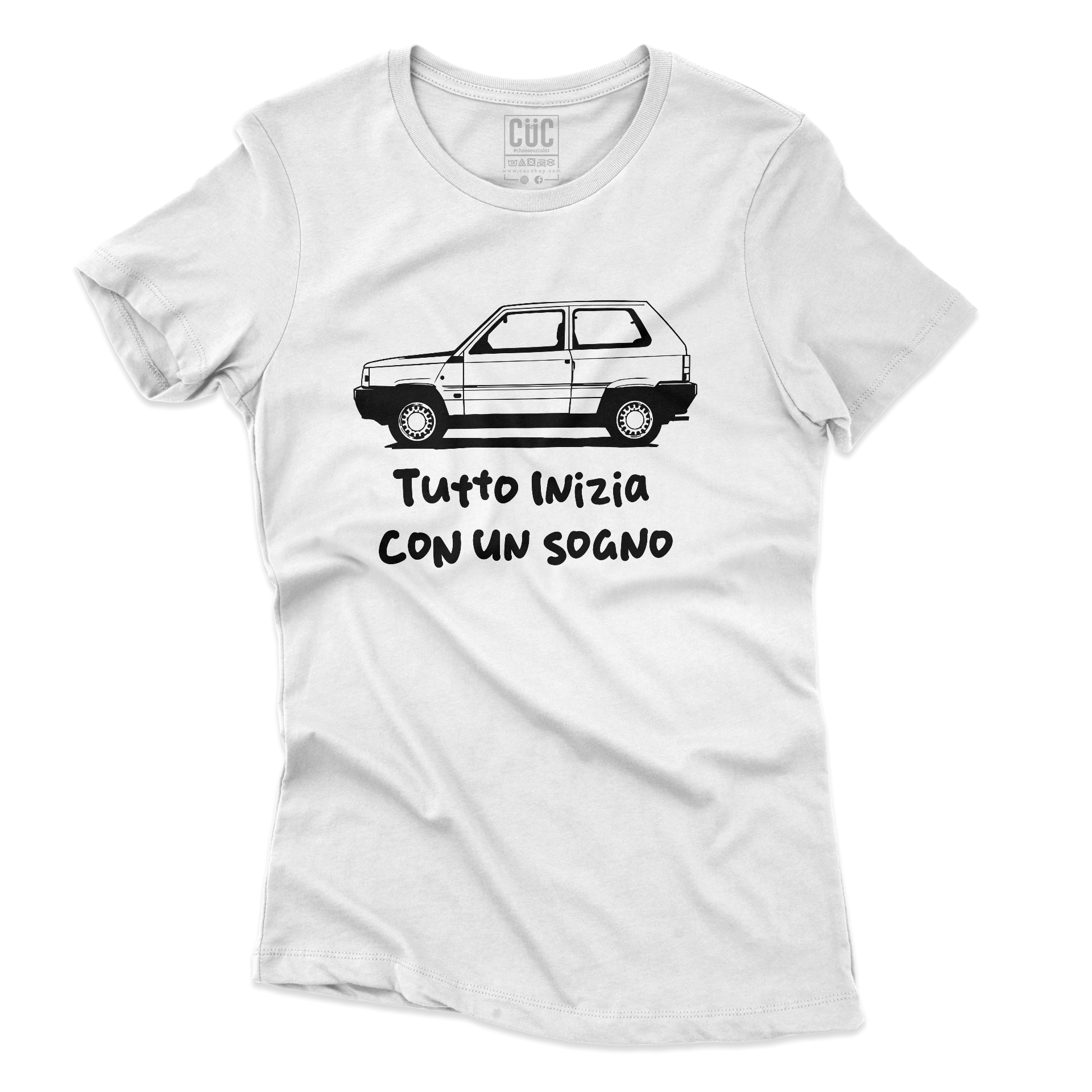 T-SHIRT CUC Tutto inizia con un sogno Panda macchine epiche Bianca W [IMGKEY:WHI:W:3]