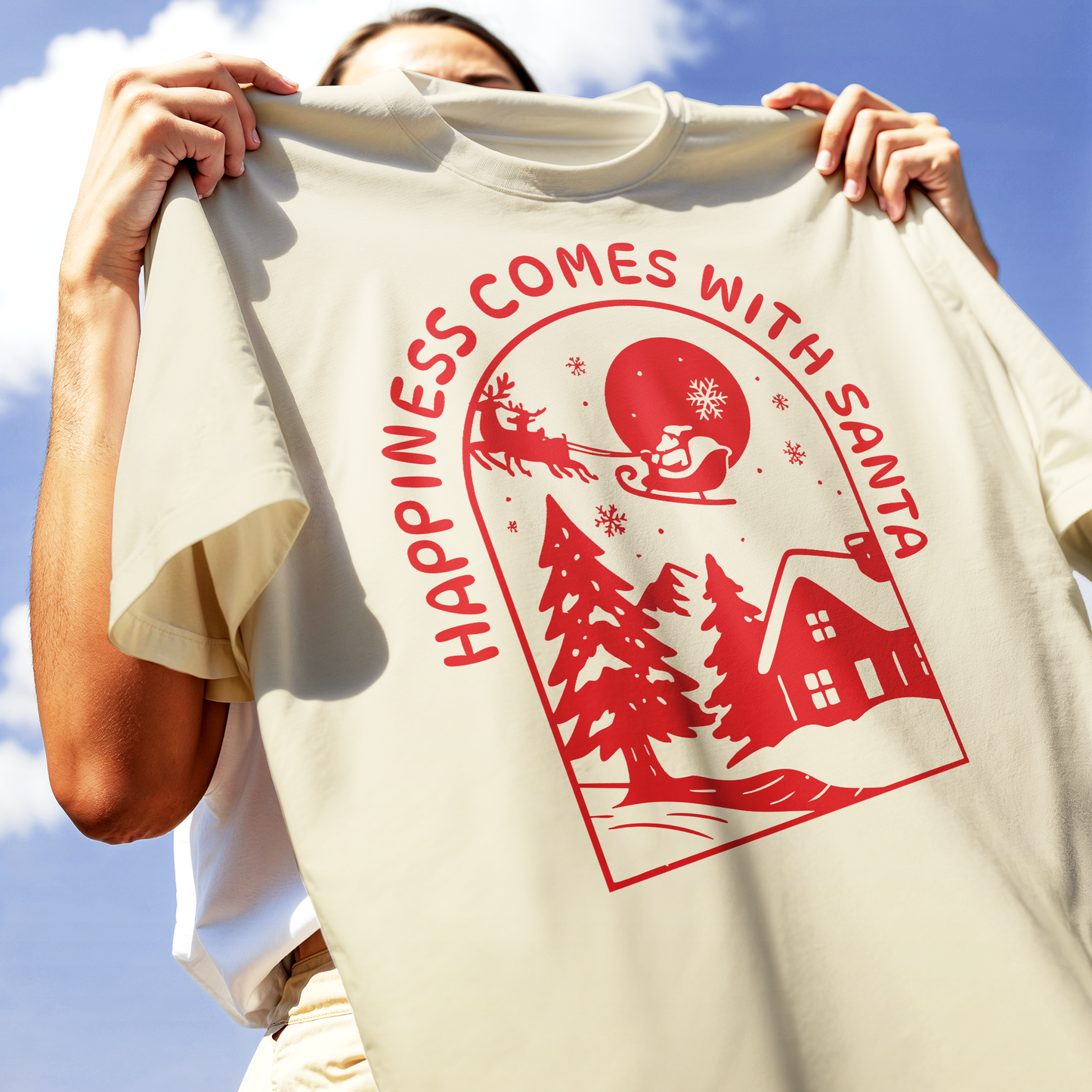 CUC T-Shirt HAPPINESS COMES WITH SANTA - natale xmas - simpatica - cenone di natale #chooseurcolor