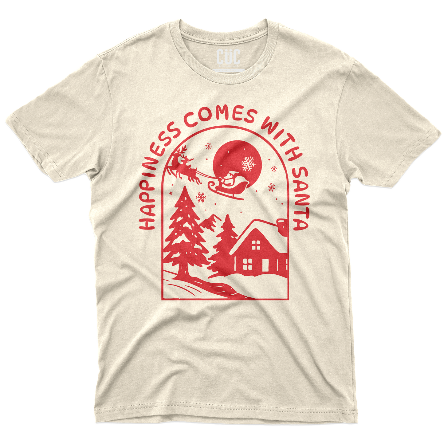 CUC T-Shirt HAPPINESS COMES WITH SANTA - natale xmas - simpatica - cenone di natale #chooseurcolor