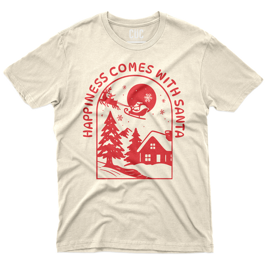 CUC T-Shirt HAPPINESS COMES WITH SANTA - natale xmas - simpatica - cenone di natale #chooseurcolor